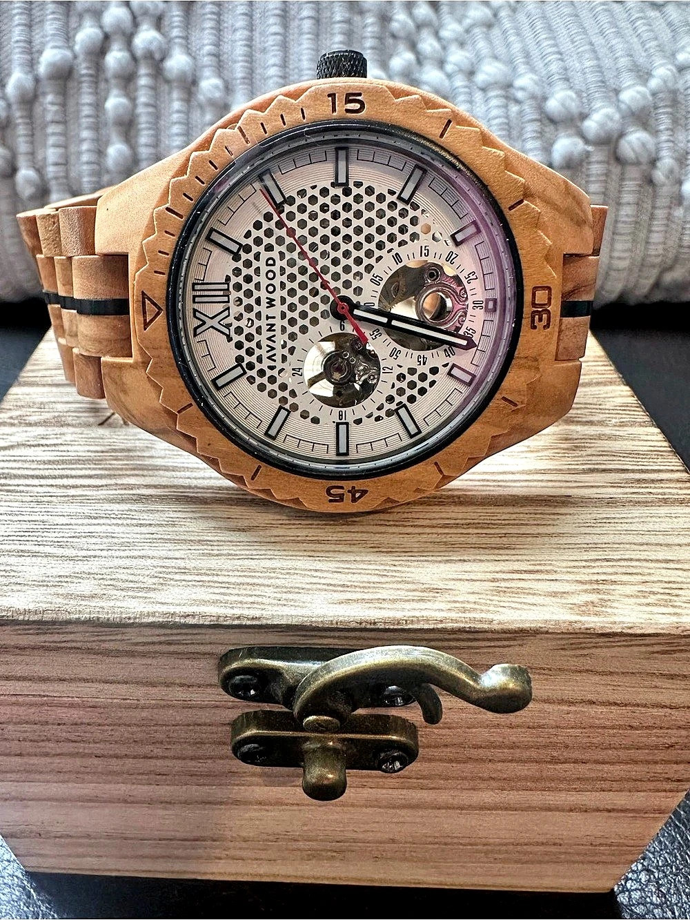 Avant Wood Pure Silver/White Skeleton Automatic Watch-45mm - Picture 3 of 5